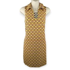 Patty Kyle Mini Shift Dress Dagger Collar Y2K 90s 70s Inspired Heart Geo Print L